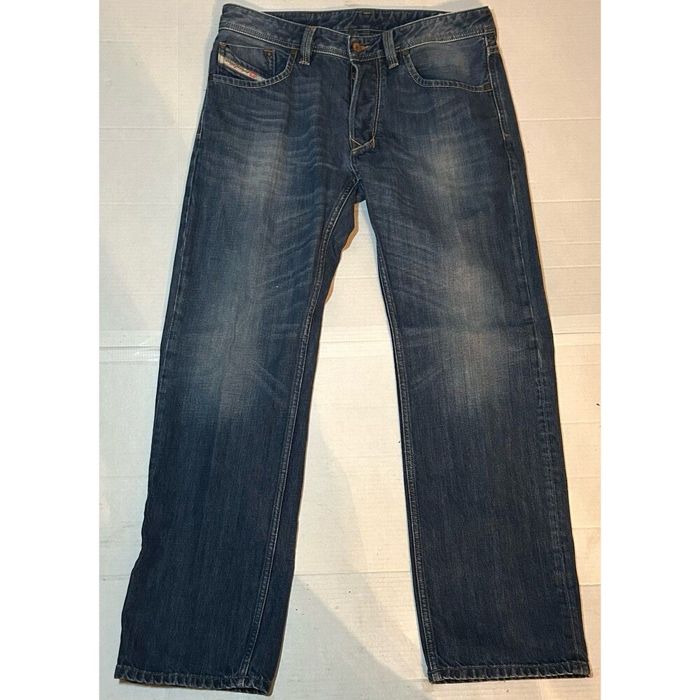 Diesel Jeans Mens 32x30 Blue Larkee Regular Straight Button Fly Dark Wash Denim